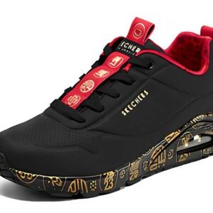 Skechers Black and Red Sneakers with Gold Details